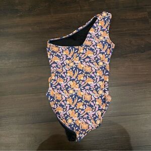 J. Crew One-Shoulder Floral Swimsuit - Navy and Peach